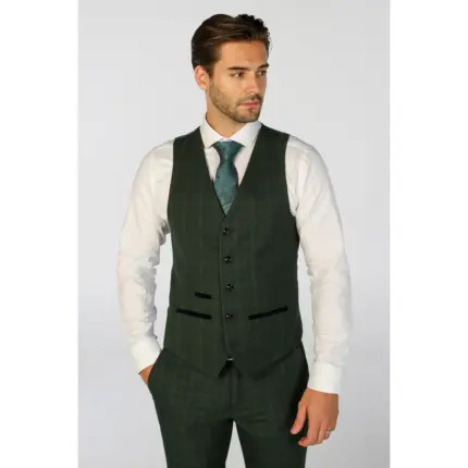 Men's Waistcoat Green Checked Tailored Fit Vest