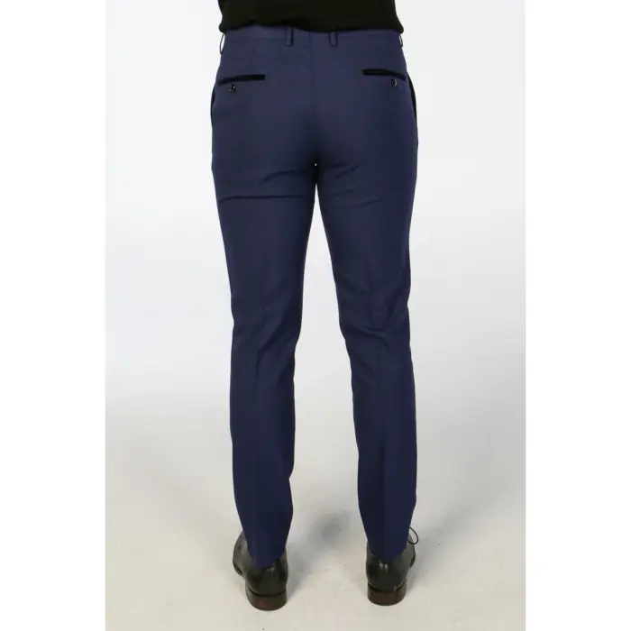 Men's Trousers Navy Blue Checked Formal Suit Pants - Image 2