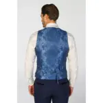 Men's Waistcoat Navy Blue Checked Tailored Fit Vest - Image 2