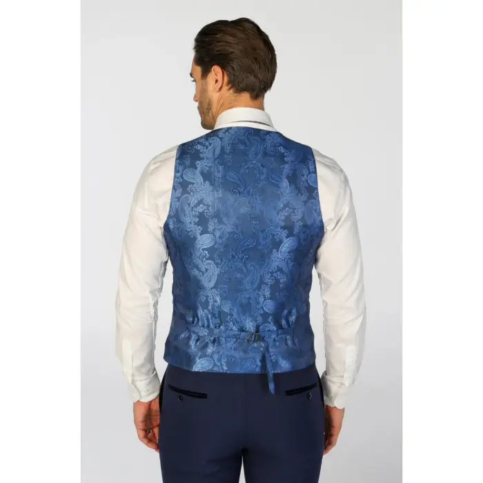 Men's Waistcoat Navy Blue Checked Tailored Fit Vest - Image 2
