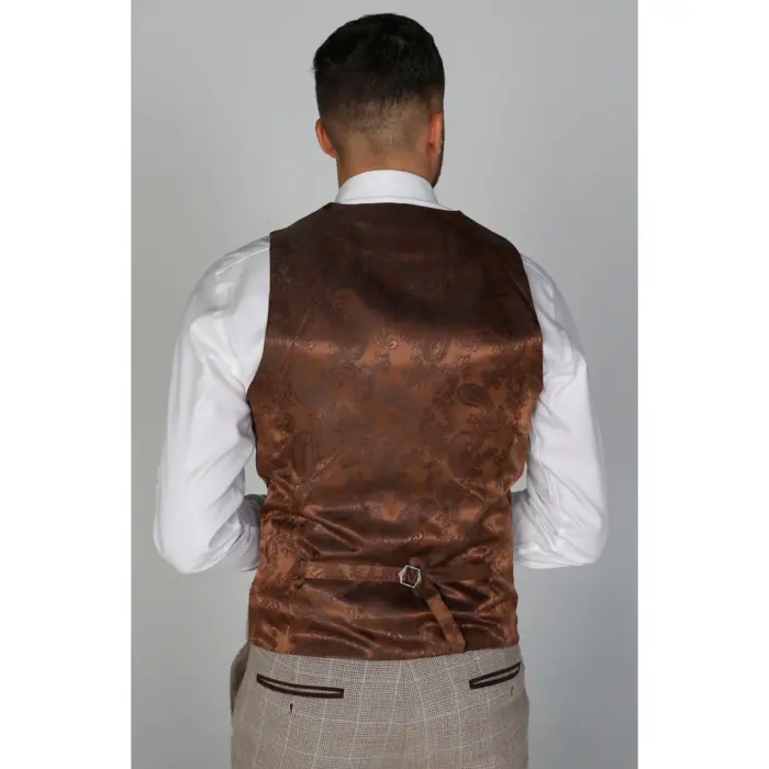 Holland - Men's Beige Check Waistcoat Office Wedding Prom - Image 2