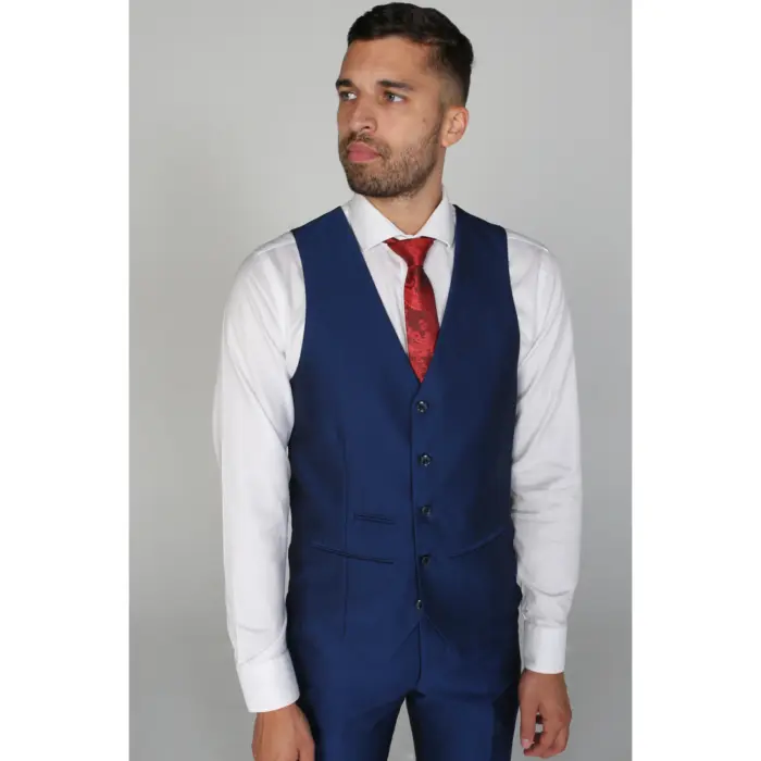 Kingsley - Men's Plain Blue Wedding Prom Waistcoat - Image 1
