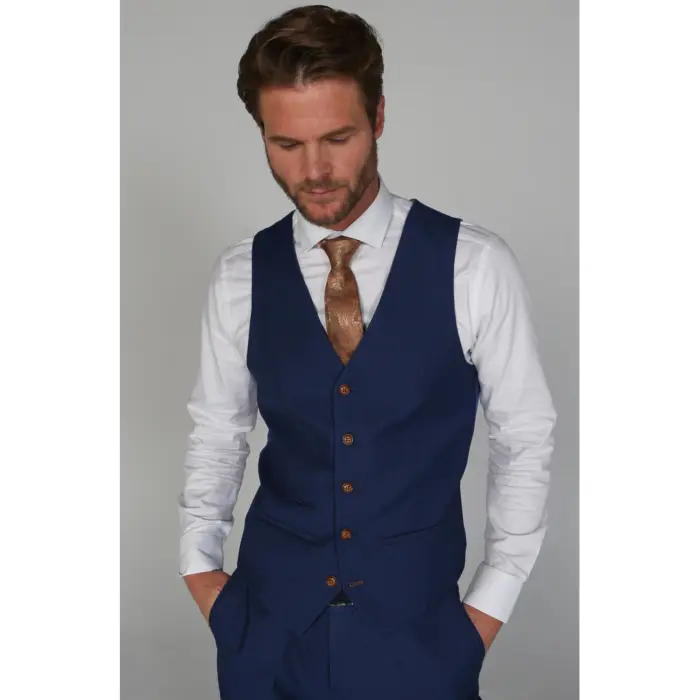 Mayfair- Men's Plain Blue Waistcoat Prom Wedding Office - Image 1