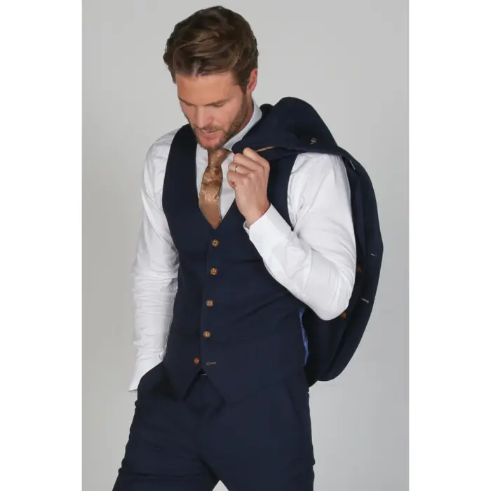 Mayfair- Men's Plain Navy Waistcoat Prom Wedding Office - Image 1