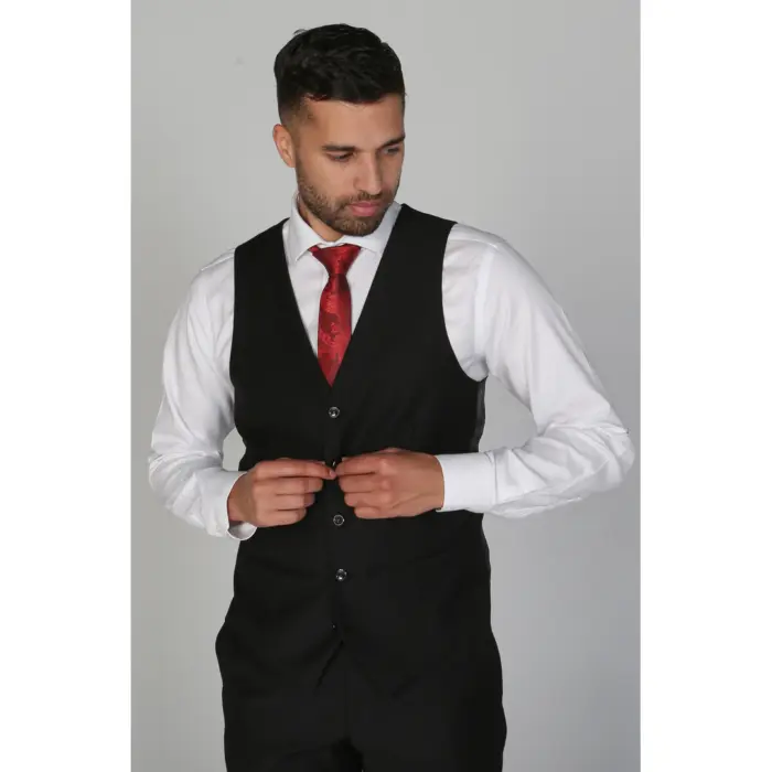 Parker - Men's Plain Black Waistcoat Prom Wedding Office - Image 1