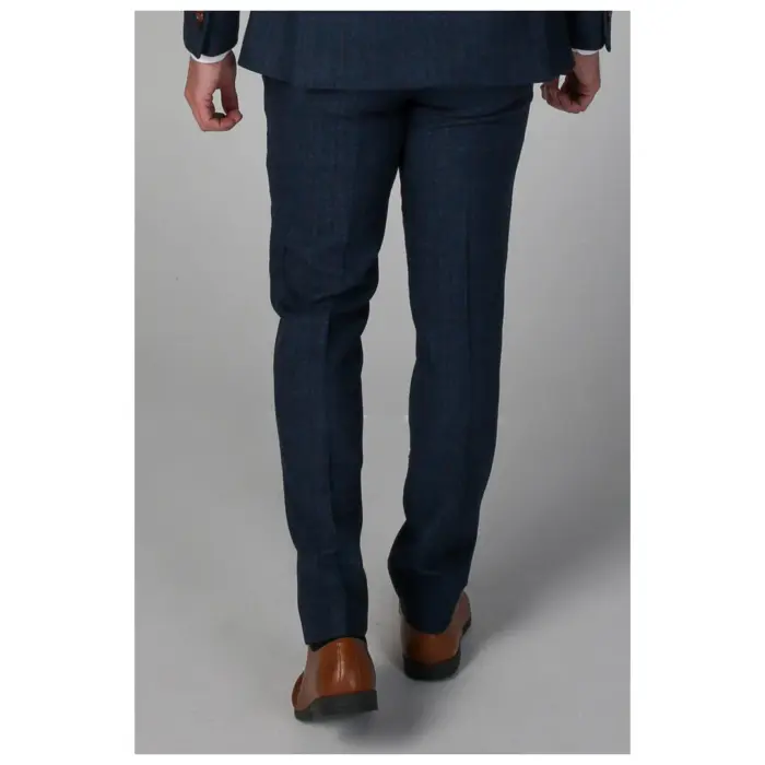 Mens Blue Trousers Herringbone Tweed Checked Formal Suit Pants - Image 2