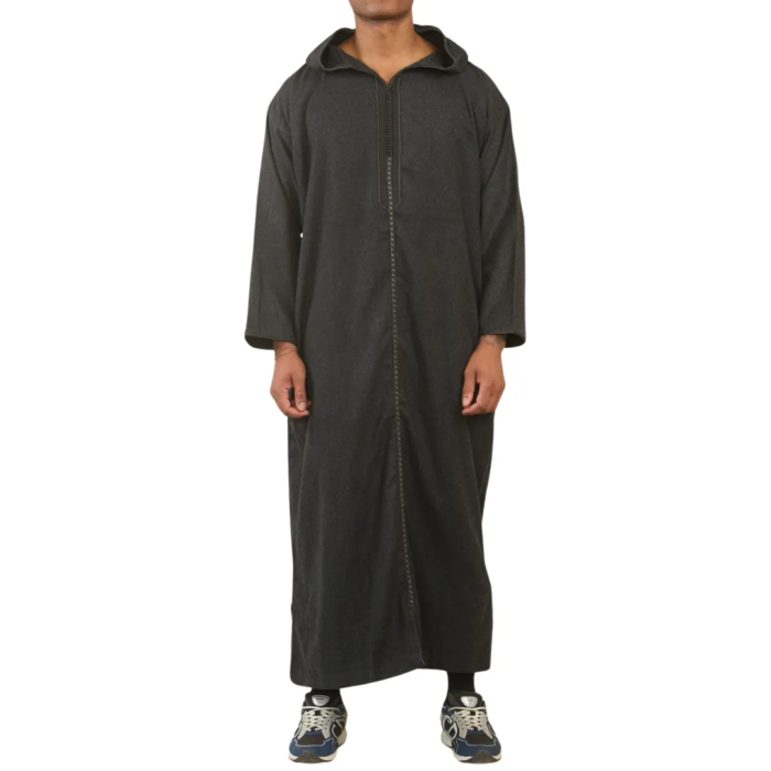 Men's Moroccan Thobe Hooded Djellaba Jubba Islamic Clothing Kaftan Eid Robe Arab Warm Coat - Image 1