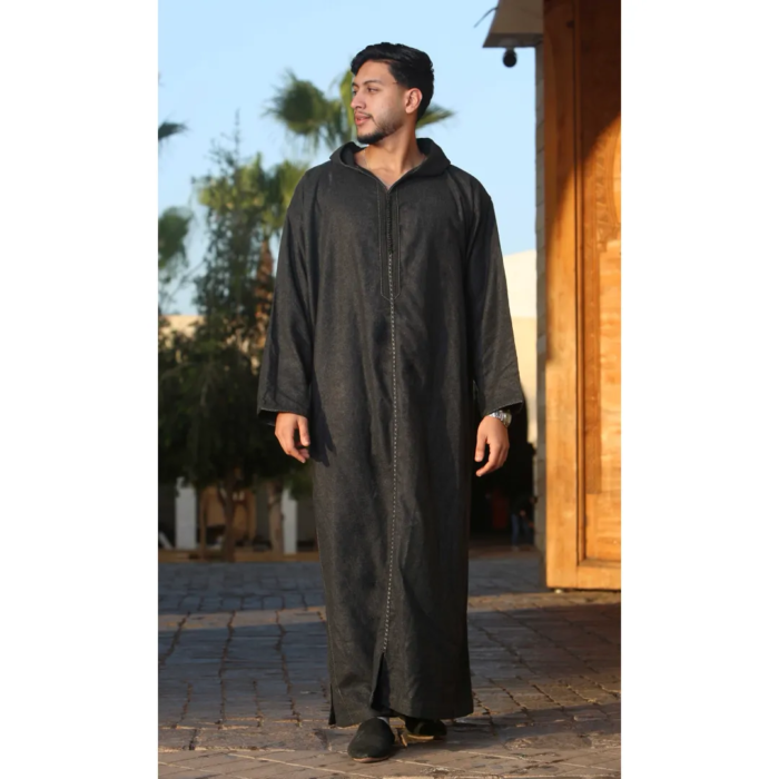 Men's Moroccan Thobe Hooded Djellaba Jubba Islamic Clothing Kaftan Eid Robe Arab Warm Coat - Image 2