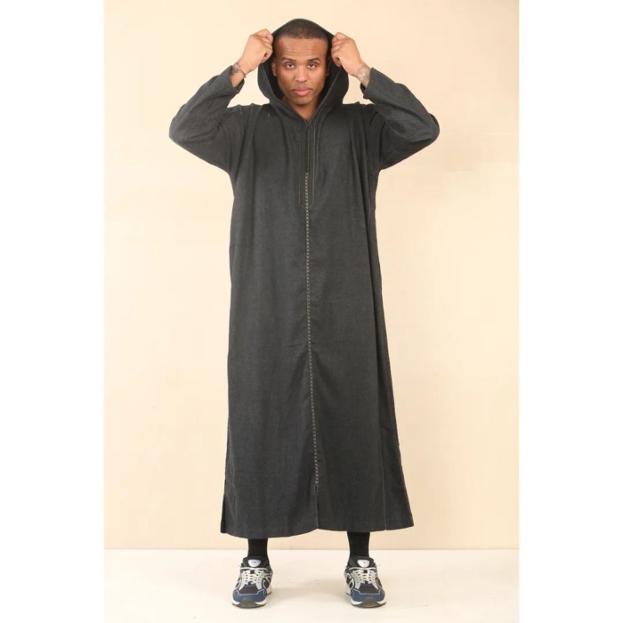 Men's Moroccan Thobe Hooded Djellaba Jubba Islamic Clothing Kaftan Eid Robe Arab Warm Coat - Image 4