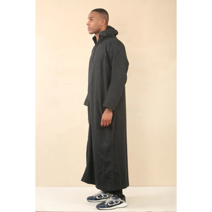 Men's Moroccan Thobe Hooded Djellaba Jubba Islamic Clothing Kaftan Eid Robe Arab Warm Coat - Image 3