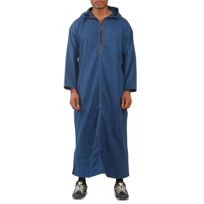 Men's Moroccan Thobe Hooded Djellaba Jubba Islamic Clothing Kaftan Eid Robe Arab Warm Coat - Image 8