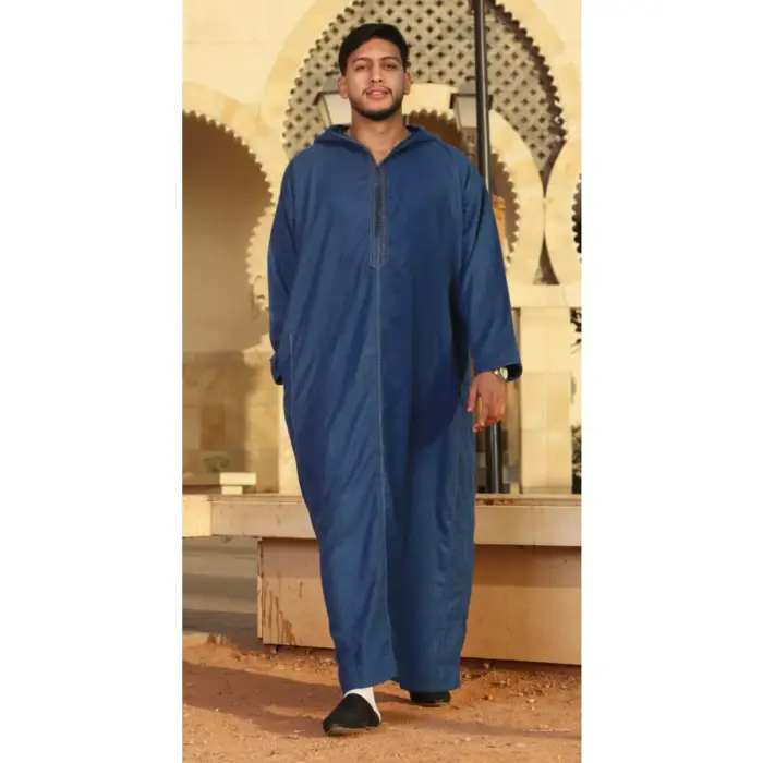 Men's Moroccan Thobe Hooded Djellaba Jubba Islamic Clothing Kaftan Eid Robe Arab Warm Coat - Image 14