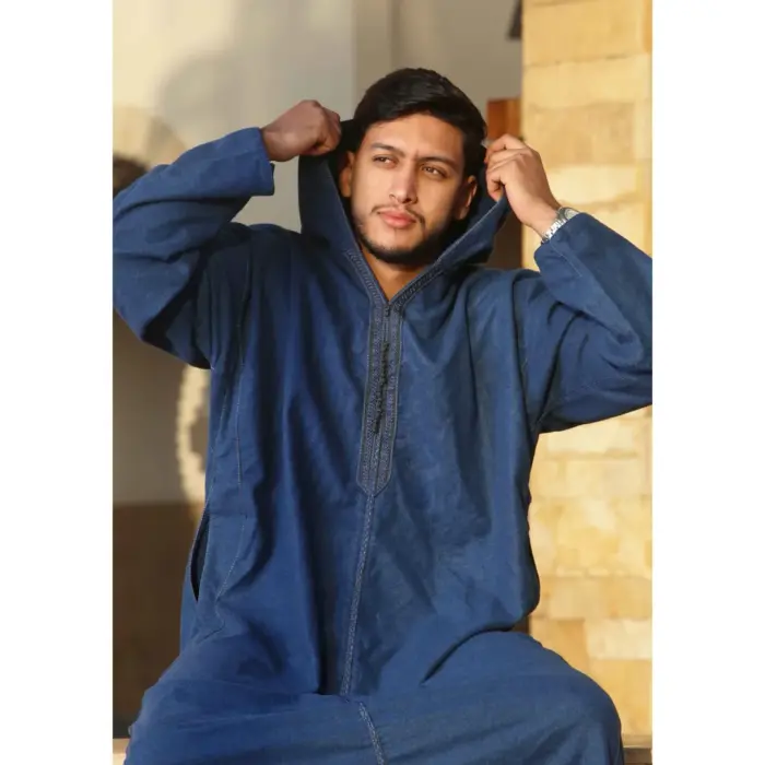Men's Moroccan Thobe Hooded Djellaba Jubba Islamic Clothing Kaftan Eid Robe Arab Warm Coat - Image 13