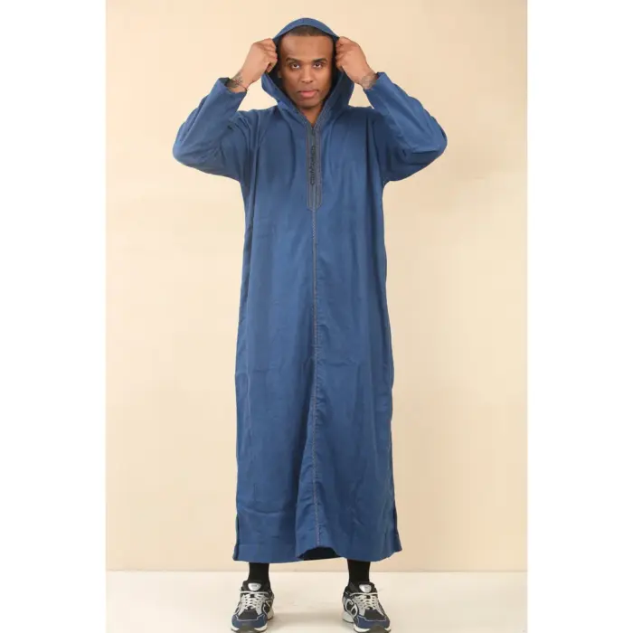 Men's Moroccan Thobe Hooded Djellaba Jubba Islamic Clothing Kaftan Eid Robe Arab Warm Coat - Image 11