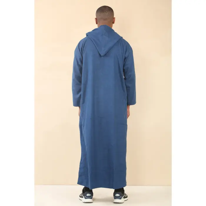 Men's Moroccan Thobe Hooded Djellaba Jubba Islamic Clothing Kaftan Eid Robe Arab Warm Coat - Image 9