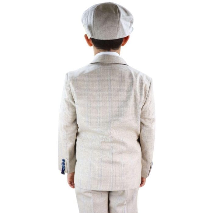 Boys 3 Piece Suit Tweed Cream Black Tailored Fit Wedding Blinders Classic - Knighthood Store