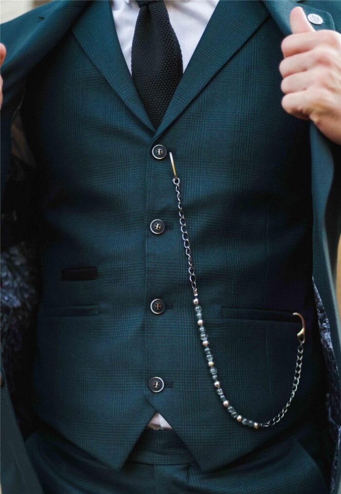 Men's 3 Piece Suit Classic Prince of Wales Check Olive Green Wedding Office Retro - Knighthood Store