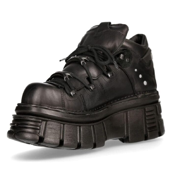 New Rock 106N-S52 TOWER SHOES Metallic Black Leather Biker Punk Gothic Boots - Knighthood Store