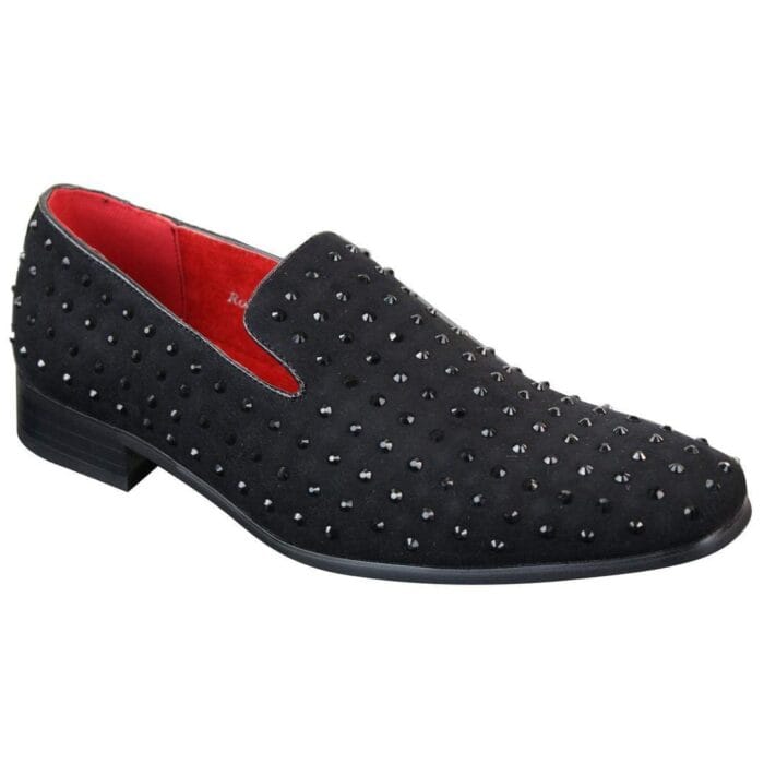 Mens Suede Slip On Loafers Shoes Stud Spikes Silver Smart Casual Shiny Party - Knighthood Store