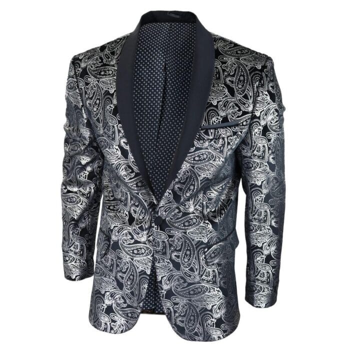 Mens Velvet Paisley Floral Blazer Black Gold Silver Tuxedo Jacket Dinner Suit Tux - Knighthood Store