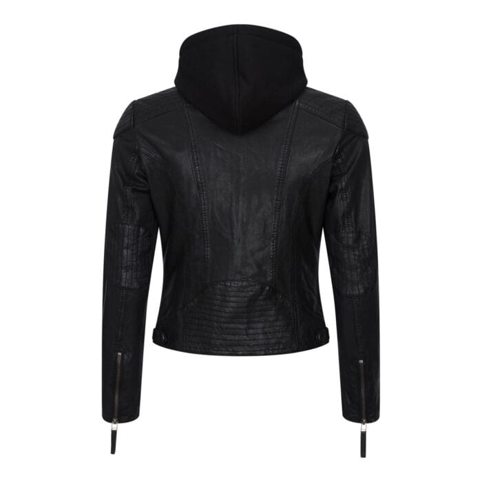 Women's Leather Jacket Hooded Biker Motorcycle Coat - Knighthood Store