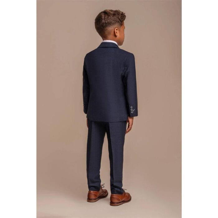 Boys 3 Piece Navy Check Suit Tweed Tailored Fit Wedding - Knighthood Store