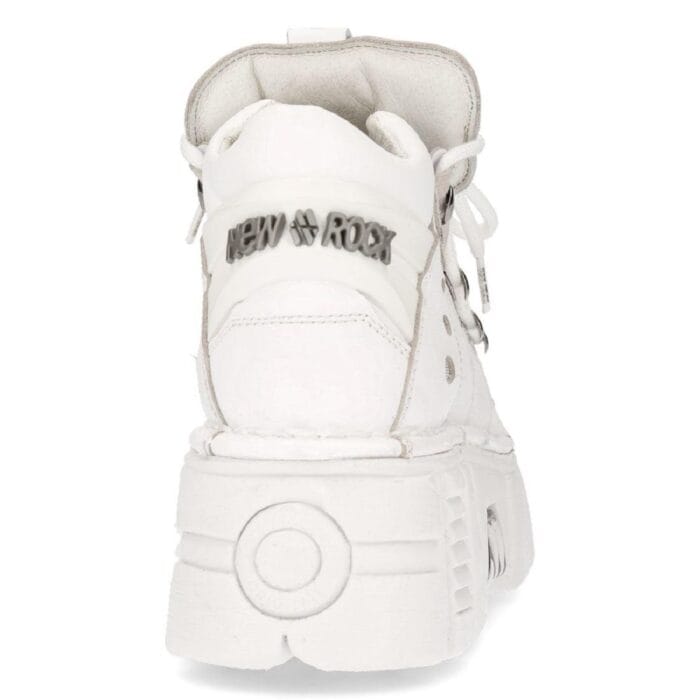 New Rock 106N-S8 Metallic White Leather Biker Punk Gothic Boots - Knighthood Store