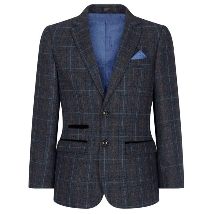 Boys Navy Blue 3 Piece Tweed Suit Herringbone Wine Vintage Retro - Knighthood Store