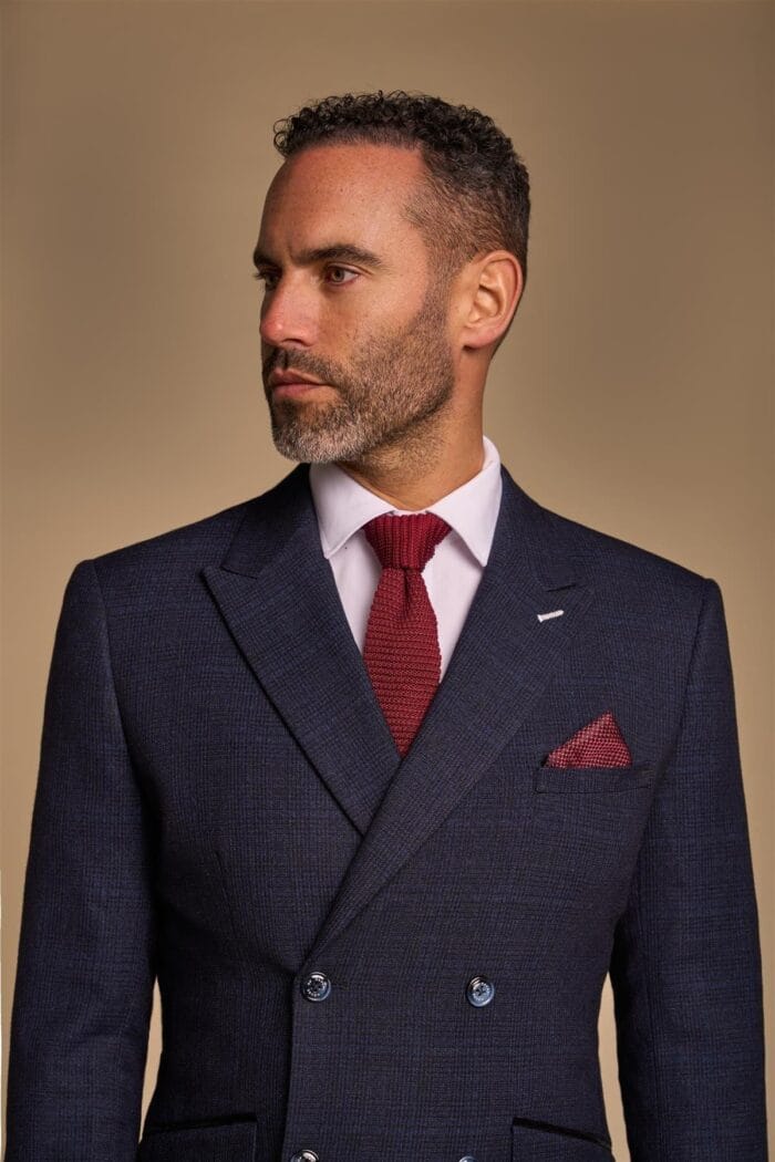 Men's Suit 2 Piece Navy Blue Double Breasted Tailored Fit - Knighthood Store