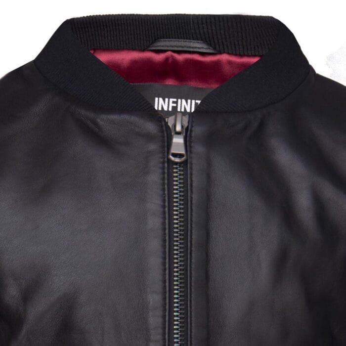 Boys GIrls Kids Unisex Real leather Bomber Style Jacket Varsity Zip Black Blue - Knighthood Store