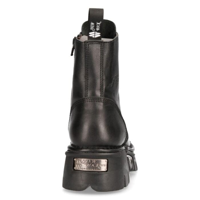 New Rock M-NewMILI083-S19 COMBAT BOOTS Black Leather Military Biker Shoes - Knighthood Store
