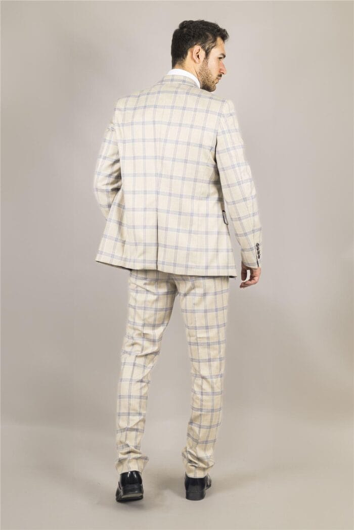 Men's Suit 3 Piece Beige Checked Classic Plaid Tailored Fit Formal Dress - Knighthood Store