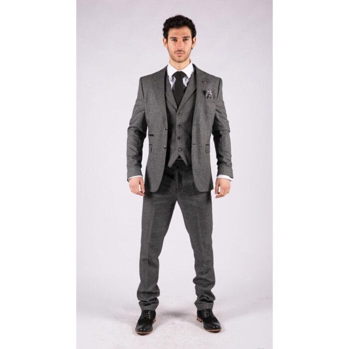 Mens Classic 3 Piece Suit Prince Of Wales Check Grey Tailored Fit Vintage Wedding - Knighthood Store