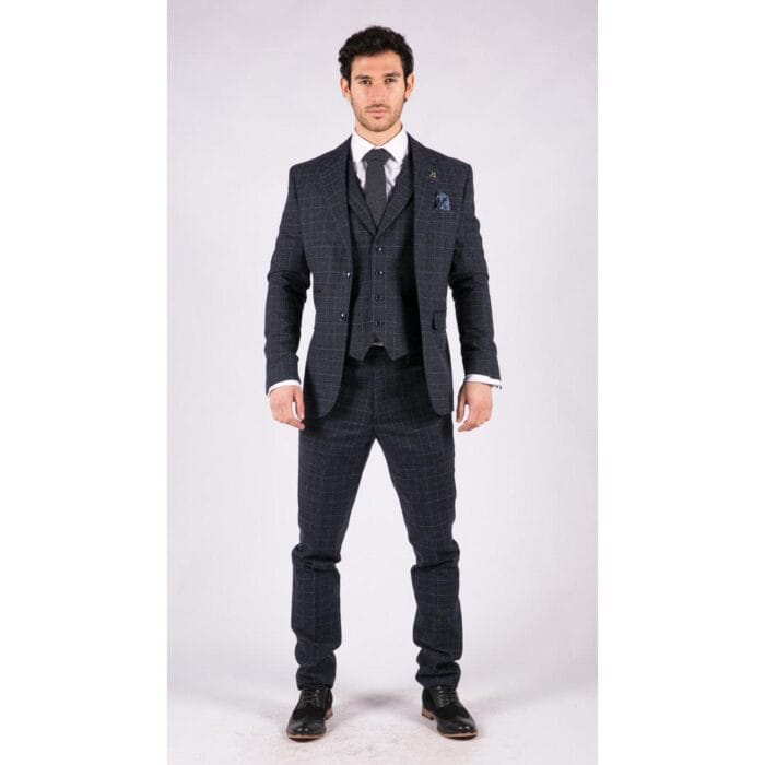 Mens Tweed 3 Piece Suit Blue Check Vintage 1920s Gatsby Blinders Tailored Fit - Knighthood Store