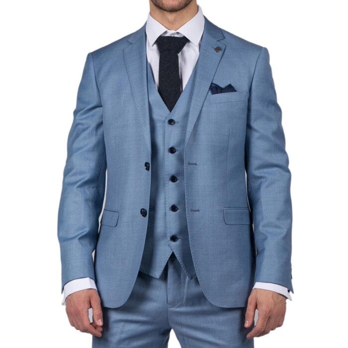 Mens Light Blue Sky 3 Piece Suit Classic Stitch Wedding Summer Prom Classic - Knighthood Store