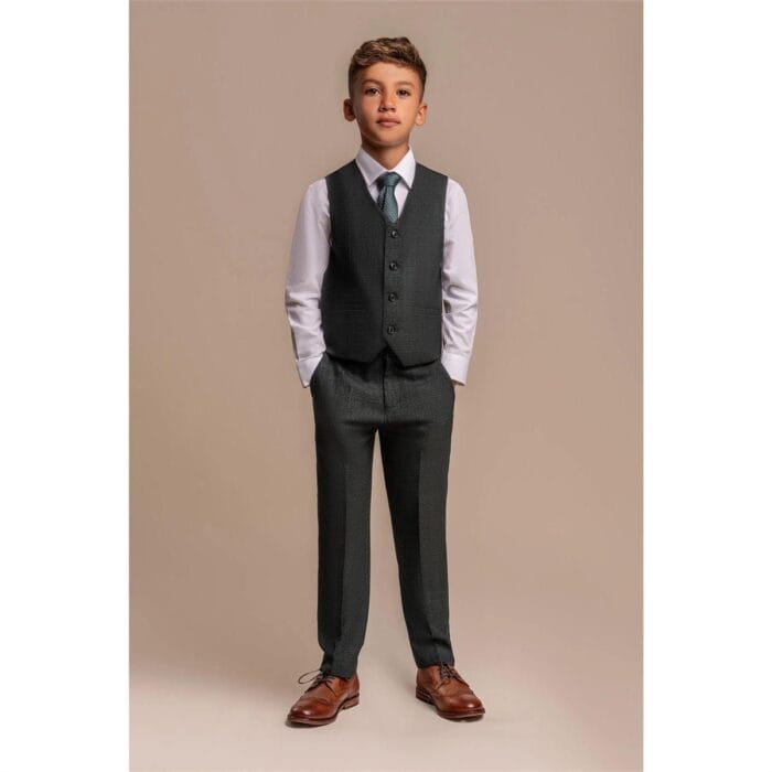Boys 3 Piece Olive Green Check Suit Tweed Tailored Fit Wedding - Knighthood Store