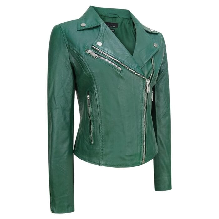 Womens Real Leather Biker Jacket Cross Zip Soft Slim Fit Brando Tan Brown Black Red Yellow - Knighthood Store