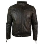 Mens Real Leather Jacket Biker Style Vintage Burgandy Wine Zip Pockets Casual Retro - Knighthood Store