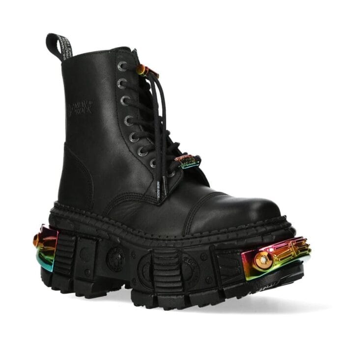 New Rock Boots WALL83CCT-S8 Unisex Metallic Black Leather Platform Gothic Boots - Knighthood Store