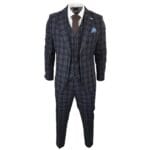 Men's Navy Blue 3 Piece Check Suit Formal Business Dress Suits - Knighthood Store