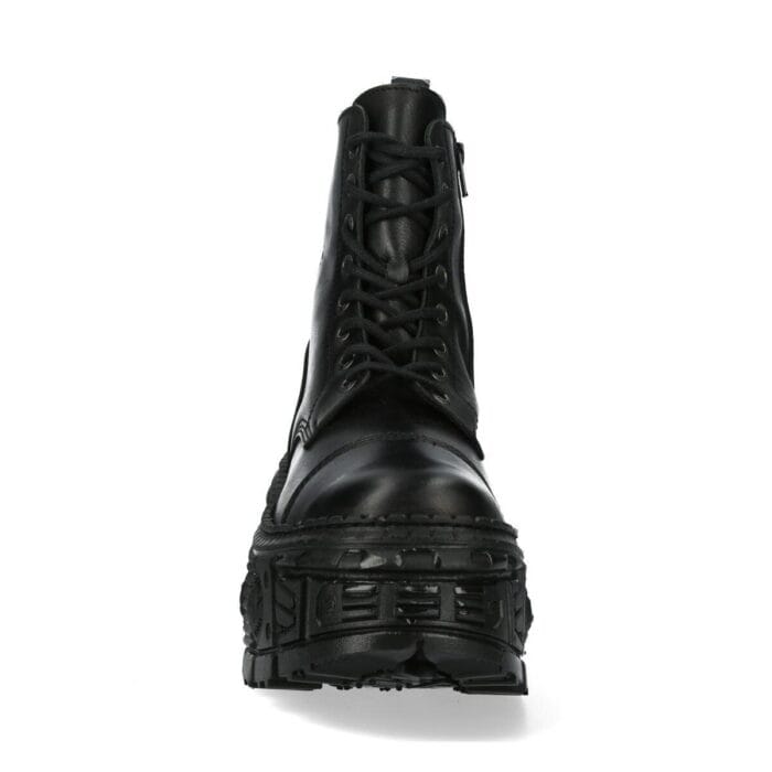 New Rock Boots Punk WALL083C-S5 Unisex Metallic Black Leather Platform Gothic EMO - Knighthood Store
