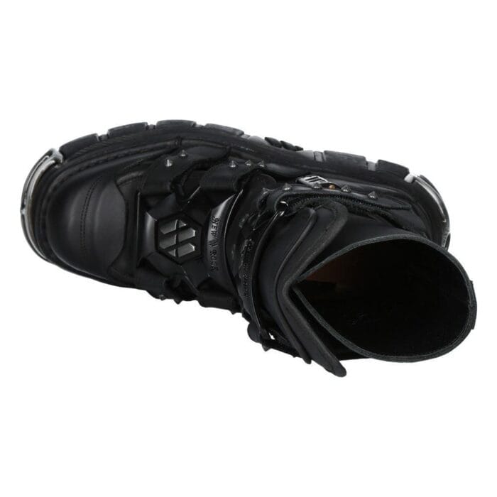 New Rock Boots M-MET422-S1 Unisex Metallic Black Leather Platform Gothic Boots - Knighthood Store