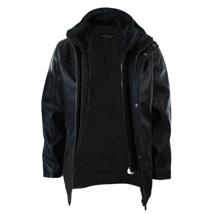 Mens 3/4 Real Leather Safari Jacket Overcoat Removable Double Zip Black Brown - Knighthood Store