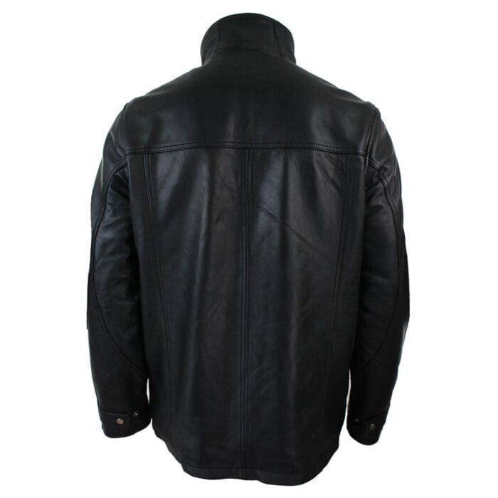 Mens 3/4 Real Leather Safari Jacket Overcoat Removable Double Zip Black Brown - Knighthood Store