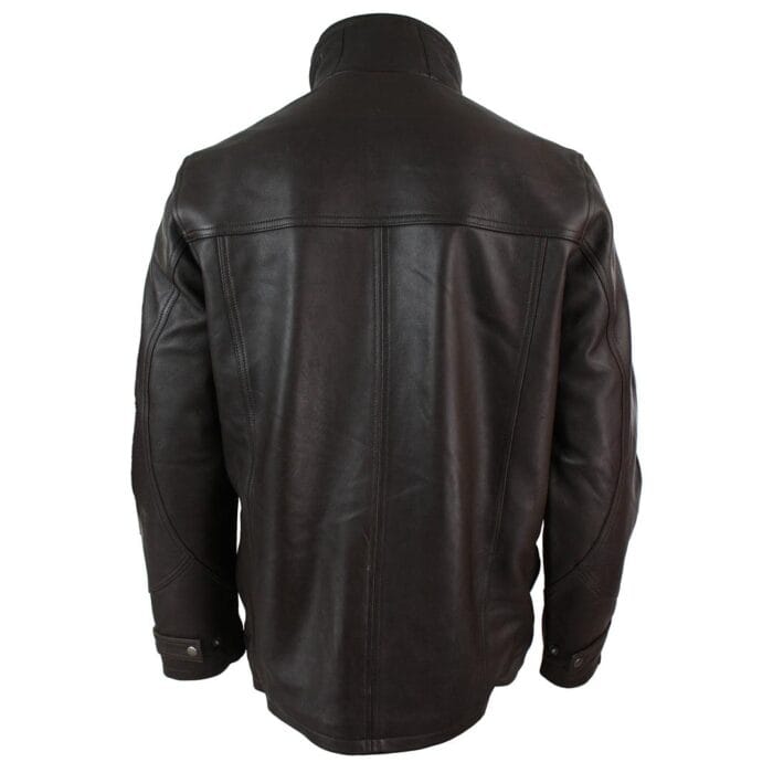 Mens 3/4 Real Leather Safari Jacket Overcoat Removable Double Zip Black Brown - Knighthood Store