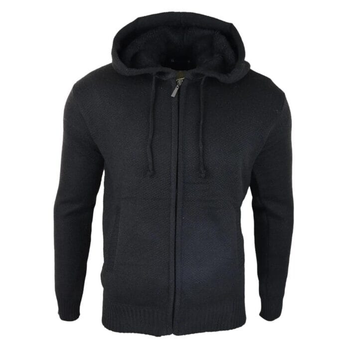 Mens Hoodie Jumper Jacket Fleece Fur Lined Top Knitted Warm Winter Casual Zipped - Knighthood Store