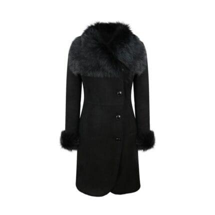 Ladies Real Sheepskin Jacket Suede Button Slim Fit 3/4 Long Trench Coat Designer - Knighthood Store
