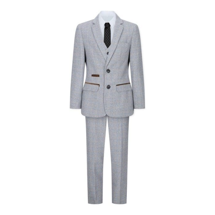 Boys 3 Piece Suit Cream Beige Tweed Check Vintage Retro Tailored Fit 1920s - Knighthood Store