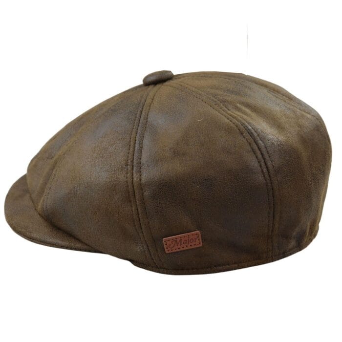 Mens 8 Panel Razor Baker Boy Hat PU Leather Blinders Newsboy Flat Cap Black Brown - Knighthood Store