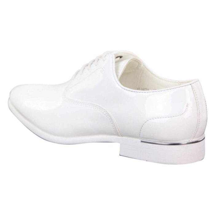 Mens Laced Shoes Shiny Patent Italian Design Silver Metal Classic Smart Formal - Knighthood Store